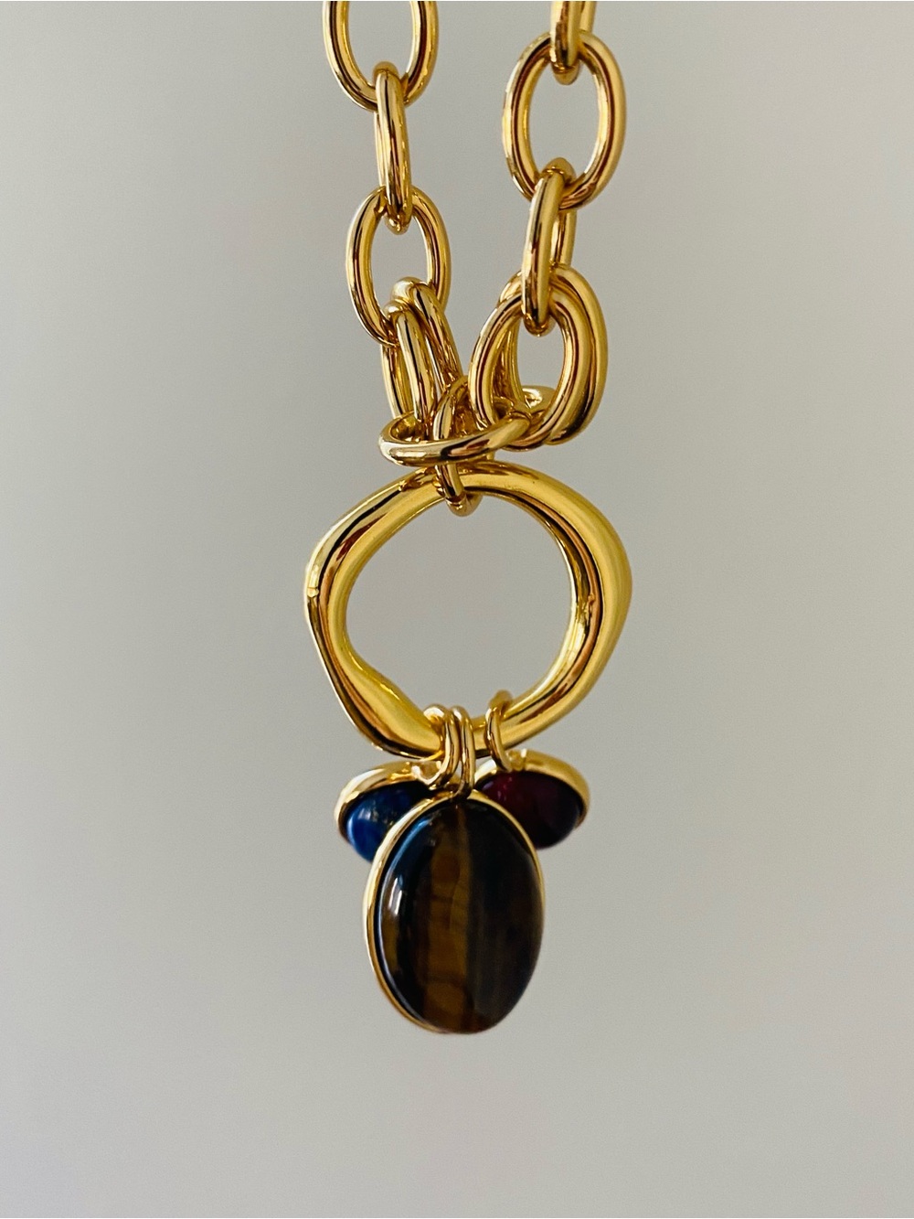 $88 NWT Madewell Semiprecious Tiger's Eye Lapis Stone Gold Chain Charm Necklace - Picture 6 of 12